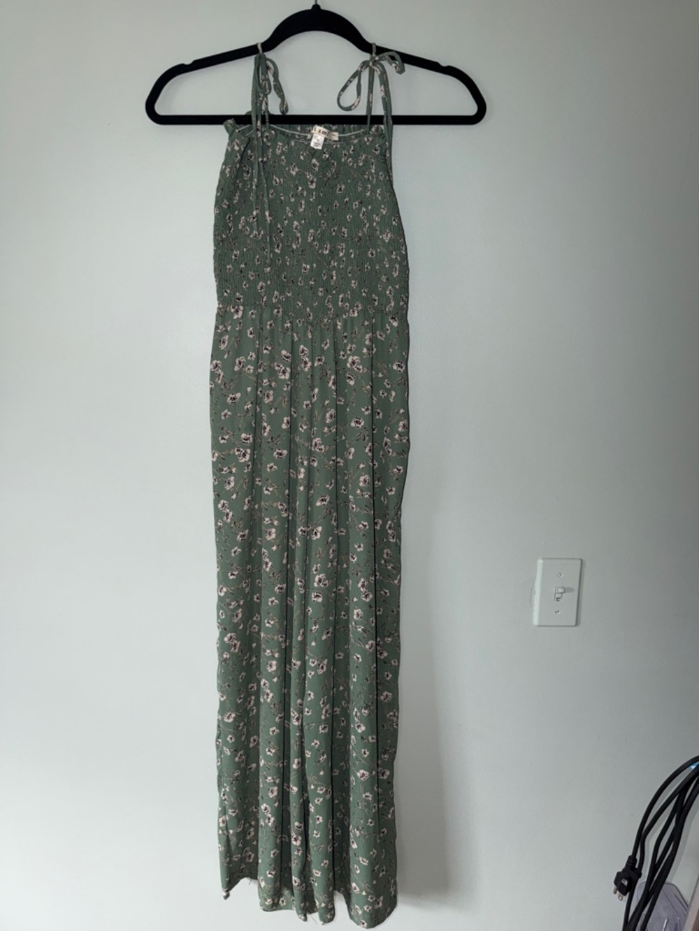 Olive green floral long pant jumpsuit